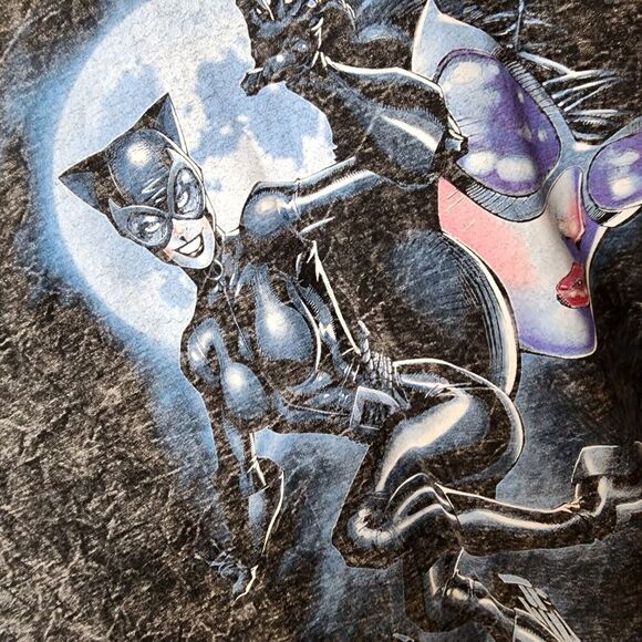 Vintage 1990s Batman Black Acid Wash DC Comics Reversible to Catwomen Shirt 2XL - Picture 15 of 16